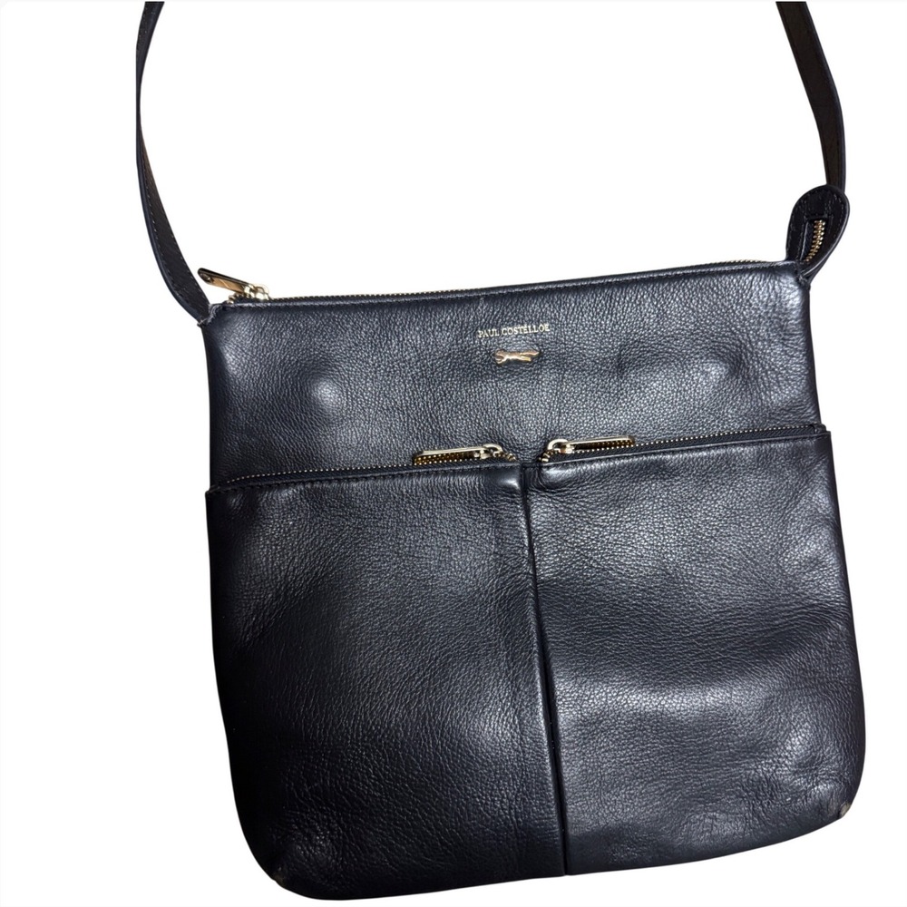 Paul Costelloe Black Pebbled Leather Crossbody Bag Gold Hardware Fox Logo